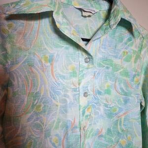 Vintage Cristenfeld women's blouse shirt, bright floral print pointed collar xs